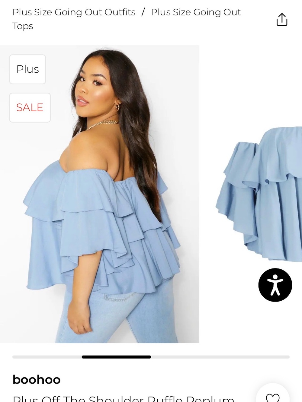 Boohoo Light Blue Plus Off-Shoulder Ruffle Blouse - Picture 2 of 6